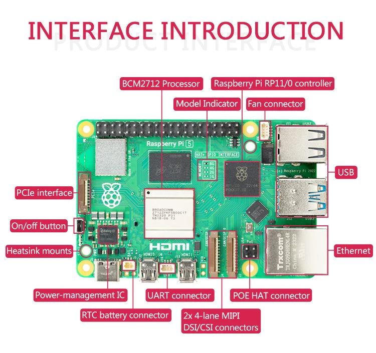 Official Original Raspberry Pi 5 Cortex-A76 Linux 2GB 4GB 8GB 16GB Arm Board Python Programlama PCIe Gigabit Ethernet USB3.0