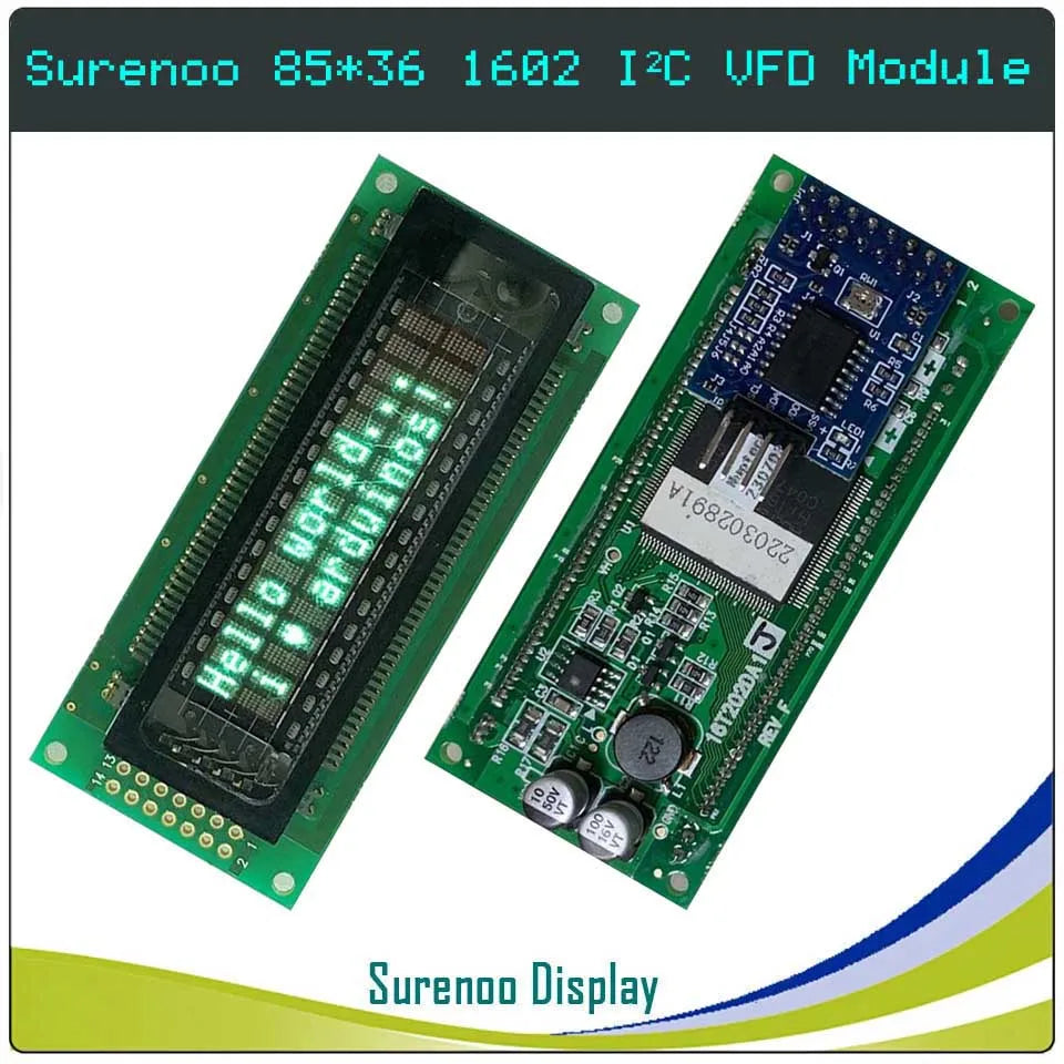 Surenoo 85.00*36.00 SAMSUNG 8-Bit Parallel IIC I2C 1602 162 16X2 VFD Display LCD Module Screen Panel 16T202DA1J