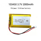 103450 3.7V 2000mAh Polymer Lithium Rechargeable Battery Jst PH 2.0mm 2pin Plug for Camera GPS Navigator MP5 Bluetooth Headset