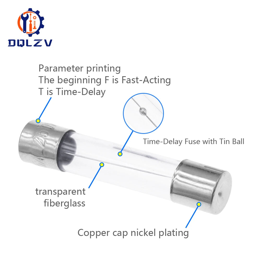 5*20mm 6*30mm Fast Blow Glass Tube Fuses 5x20mm 6x30mm 250V 0.5A 1A 2A 3A 4A 5A 6A 8A 10A 15A 20A 25A 30A AMP Slow Blow Fuse