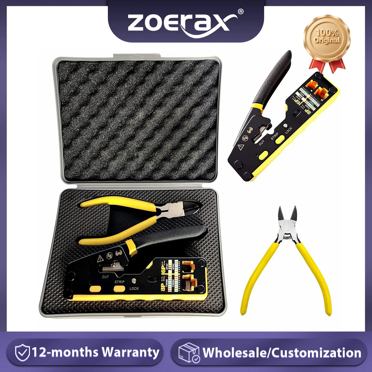 ZoeRax Rj45 Pass Through Crimp Tool Kit, Cat6 Cat6A Cat5 Cat5e Ethernet Crimping Tool Kit with a 8P/6P Ethernet Crimper
