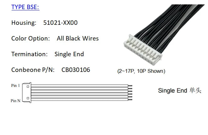 510210400 WIRE HARNESS, MOLEX PICO BLADE SERIES 1.25MM PITCH, 51021-0400, 4P CABLE, Off The Shelf