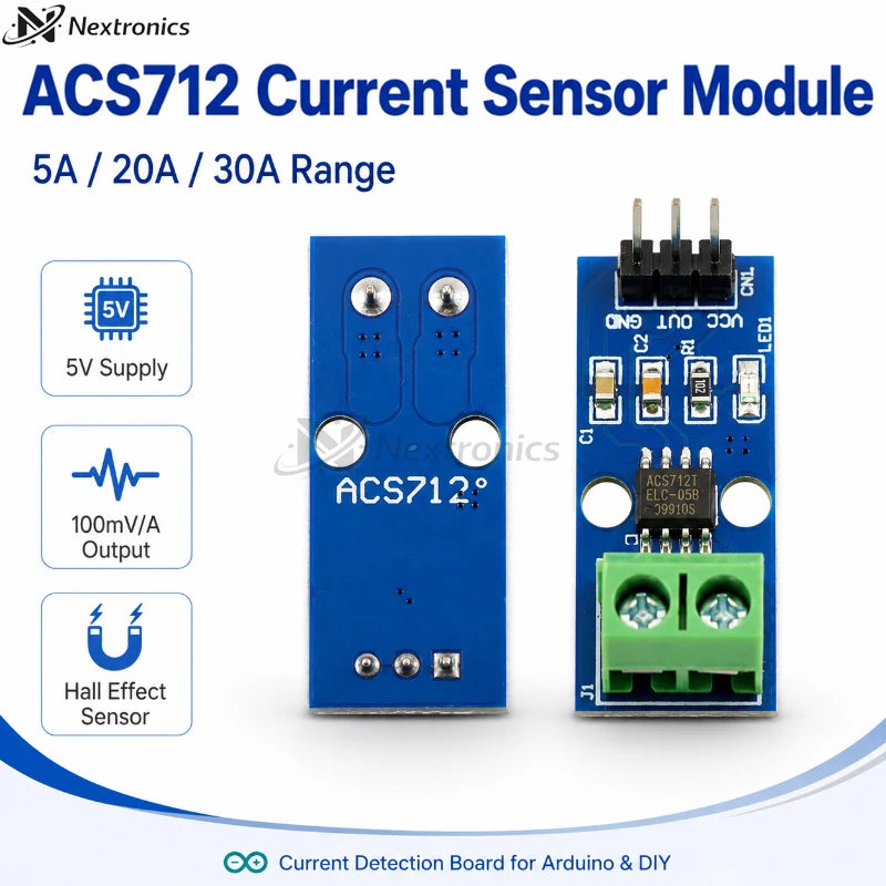 1/3/5/10PCS ACS712 5A/20A/30A Range Hall Current Sensor Module Current Detection Board For Arduino
