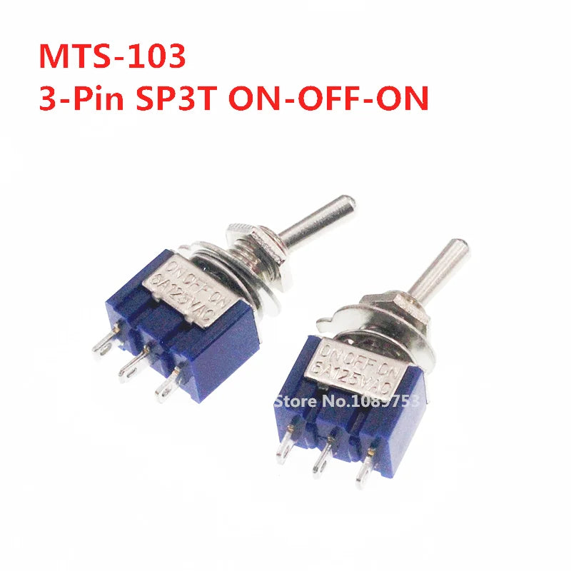 5Pcs Miniature Lever Toggle Switch Single Pole Double Throw ON-OFF-ON /ON-ON 120VAC 6A 1/4 Inch Mounting MTS-102 103 202