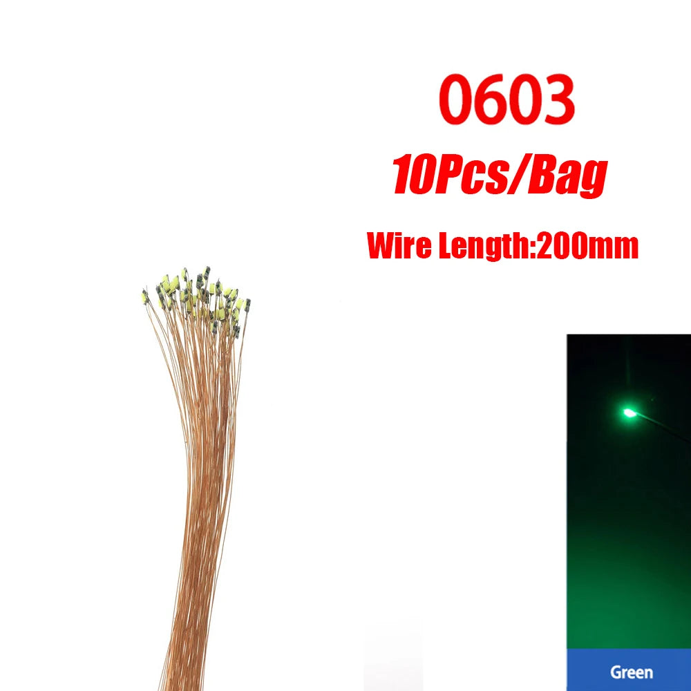 10Pcs/lot 0402 0603 SMD LED Pre-wired Micro Led Lamp 3V 20cm Miniature Model DIY Lights Railway Scenes Model Building Kits Toys