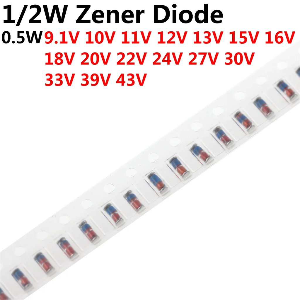 100pcs 1/2W Zener Diode 0.5W SMD 3V 3.3V 3.6V 4.7V 6.8V 7.5V 9.1V 10V 11V 12V 13V 15V 16V 18V 20V 22V 24V 27V 30V 33V 39V 43V