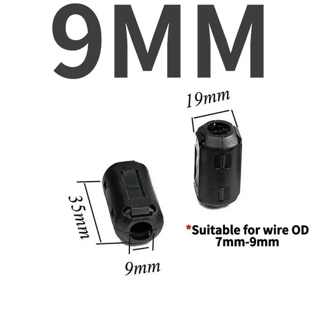20PCS 3.5/5/7/9/13mm Ring Core Ferrite Bead Clamp Choke Coil EMI RFI Noise Filter Clip Snap Cable for Black Magnetic Snap-on