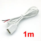 0.3m/1m/2m USB Power Supply Cable 2 Pin USB 2.0 A Female Male Charger Charging Cord Extension Connector DIY White Wire