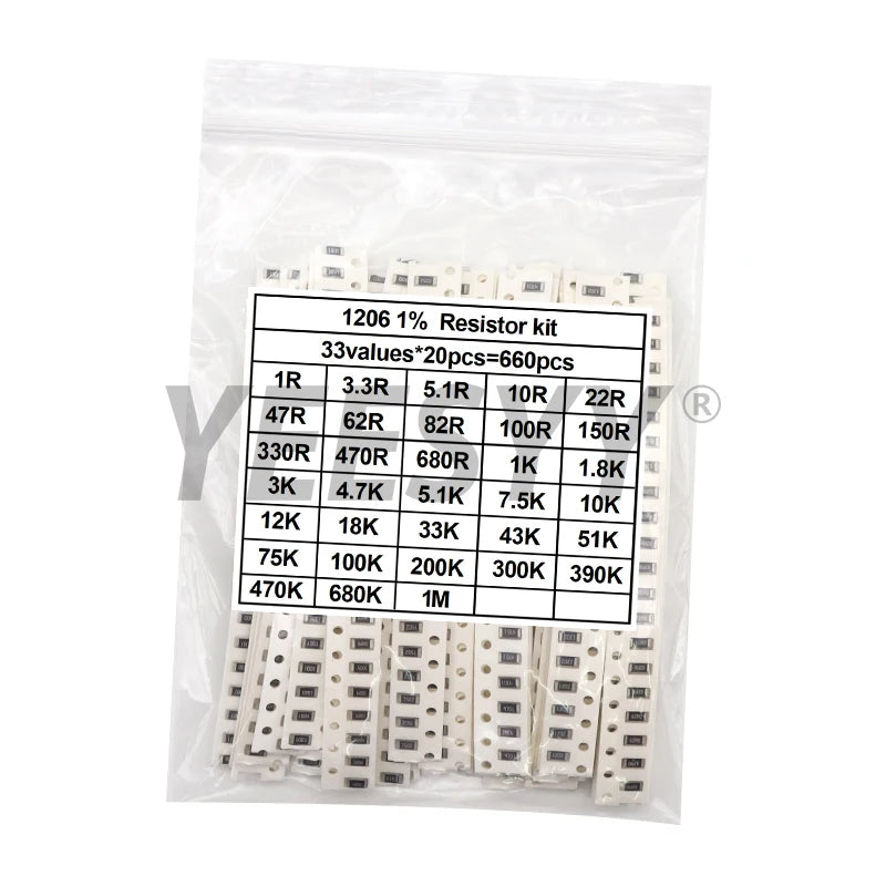 200pcs 660pcs 720pcs 4000pcs 0402 0603 0805 1206 1210 2512 smd resistor kit assorted kit 10k 100k 1k 1r 100r 220r 1% 5%