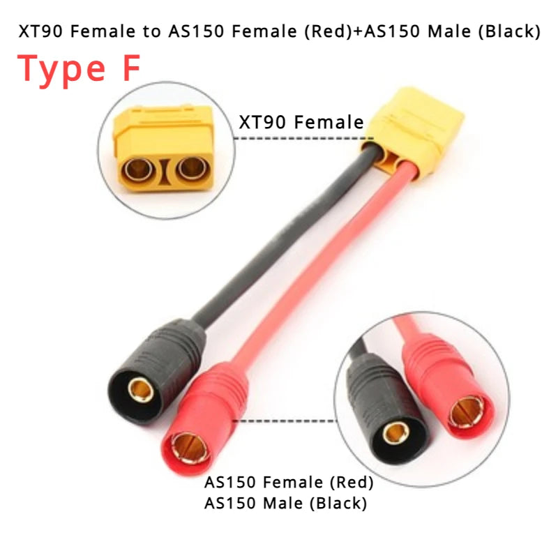 AS150 XT150 Male/Female To XT60 XT90 Plug DC Power Conversion Cable Connector 10AWG Silicone Wire Suitable for RC Batteries