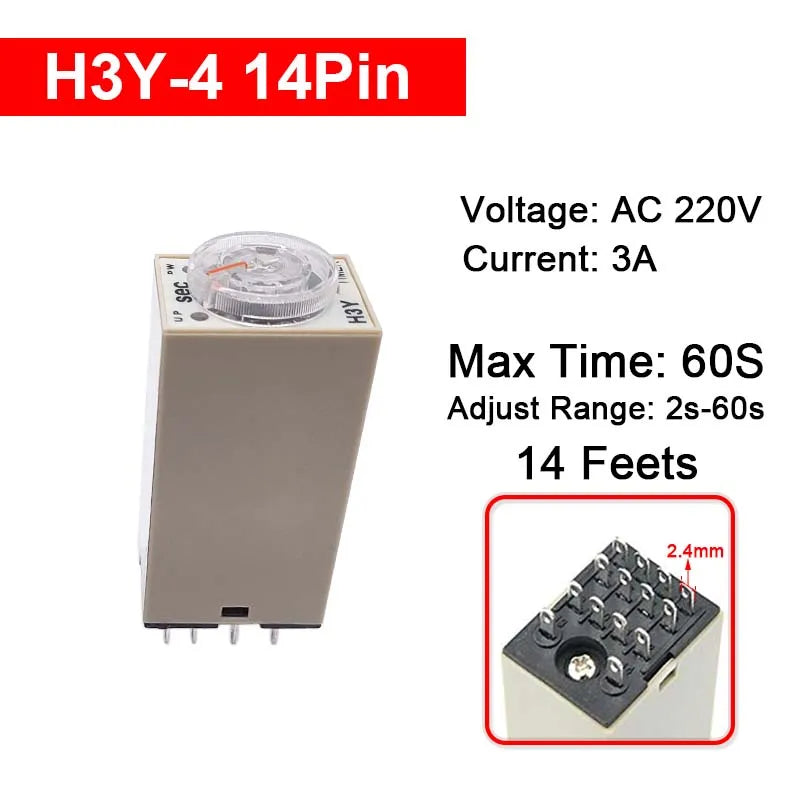 1Pc H3Y-4 AC110V 220V Power on Time Delay Relay Timer Switch 1S/5S/10S/30S/60S/5M/10M/30M/60M Delay Rotary Knob