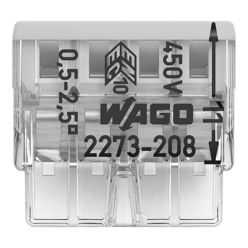 Original WAGO 2273‑202‑208 Push‑in Wire Connector 2‑8P Compact Splicing Terminal for Junction Box Solid Copper Wire 0.5‑2.5mm²