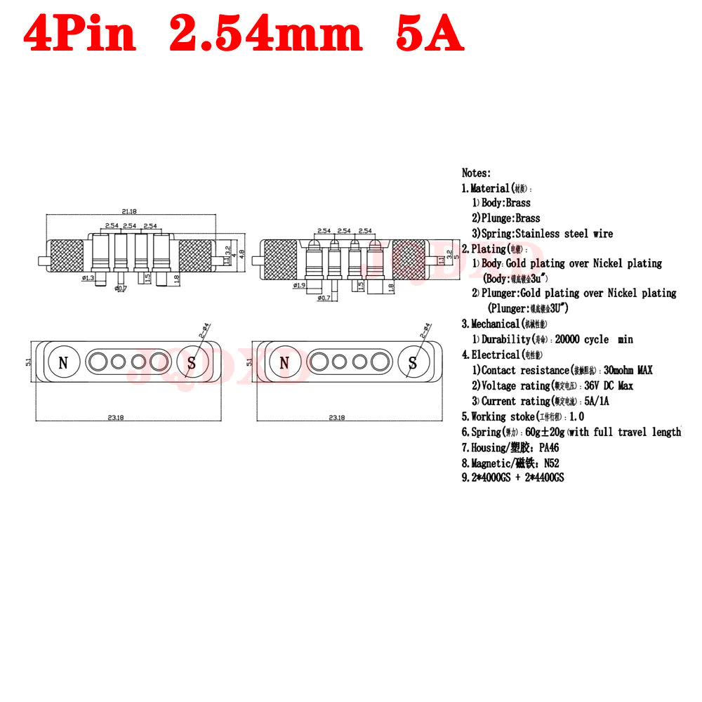 1sets DC 36V 5A Waterproof Magnetic Pogo Pin Connector 5Pin With Ears Pogopin Male Female Spring Loaded DC Power Socket