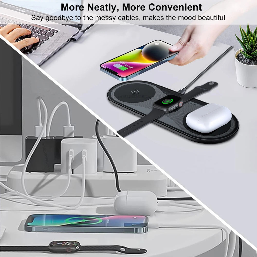 Wireless Charger Pad 3 in 1 for iPhone 17 16 15 Pro Max Fast Dual Wireless Charger for Samsung S25 S24 S23 Xiaomi Charging Pad
