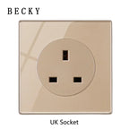 Gold Tempered Glass Wall Switch Panel Led European 16a Socket Retro Toggle Light Switch Eu Uk Standard 2usb Socket 1Gang-4gang