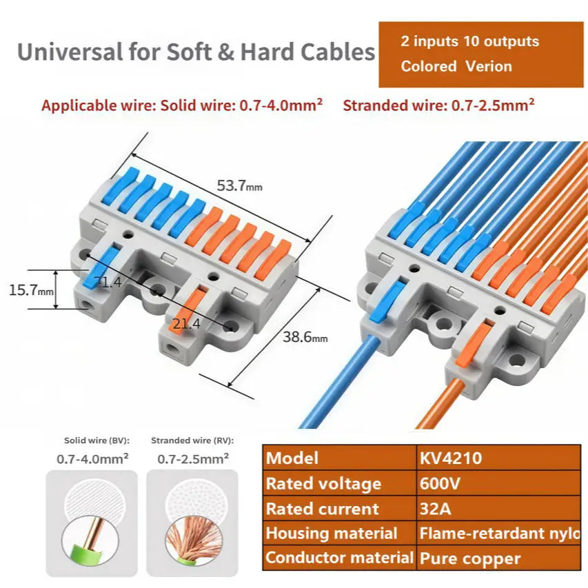 Universal Quick Push-in Electrical Wire Terminal Blocks Splitter Cable Connectors Mounted Junction Box for Home Industrial Use