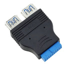 20-pins to 2 X USB A Female Dual Port USB 3.0 to Motherboard Mainboard Internal 20pin Header Adapter