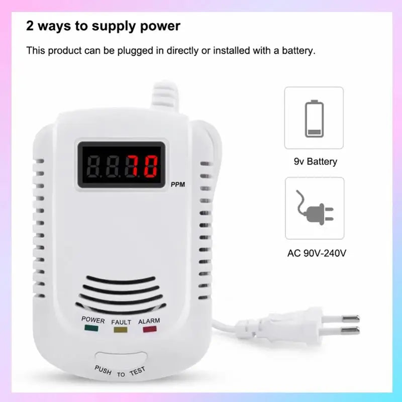 AB25-1 Piece Gas Detector Gas Alarm Sensor Methane Propane Plastic Gas Leak Detector LCD Security, EU Plug