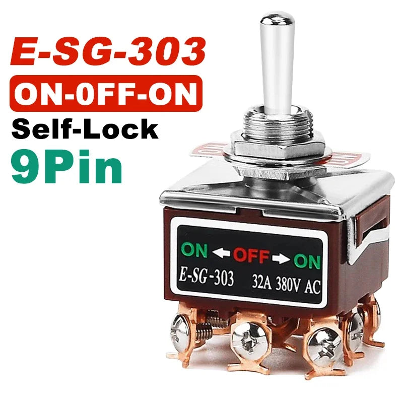 2/3/4/6/8/9/12Pin E-SG Toggle Switch 32A 250VAC Rocker Switch Self-Locking E-SG Power Switch with Brass Screw Foot Pin