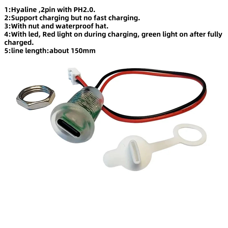 1-10pcs 2Pin-6pin USB-C Type-C TPC Waterproof Connector PH2.0 Cable Female Jack Socket With LED PPD CC Fast Charging Nut Locking