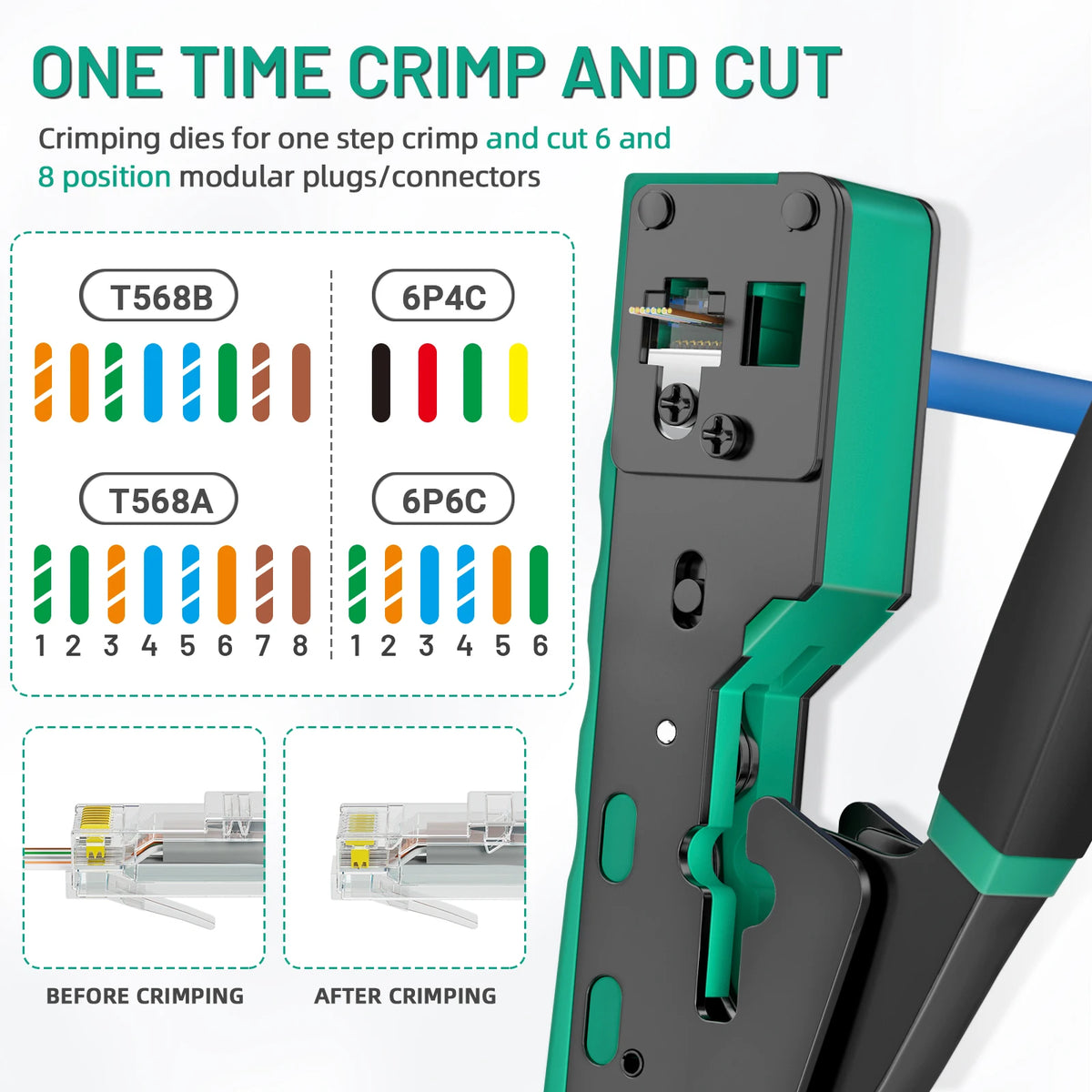 ZOERAX RJ45 CAT6 CAT5E Pass Through Crimp Tool Network Crimping Tool For Cat5 Cat5e Cat6 8P8C Connector with Spare blade