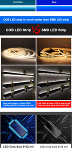 FOB COB LED Strip 12V 24V DC RA90 Flexible High Bright Tape LED 3mm 5mm 8mm 10mm Light Bar Ice Blue White Red Green Pink Yellow