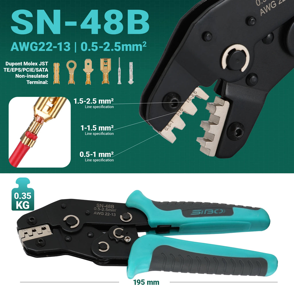 SIBO SN-68B SN-58B Ratcheting Crimping Tool for Dupont JST MOLEX Open Barrel,Dupont Molex JST TE Terminals & EPS PCIE SATA Pins