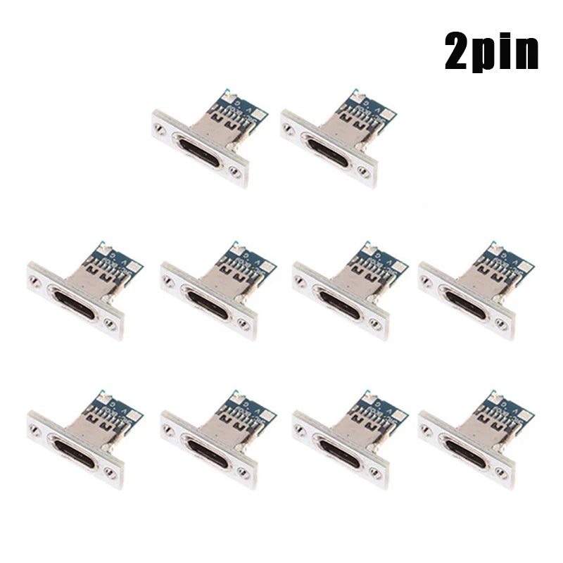 10pcs USB 3.1 Type C Socket With Screw Fixing Plate Type-C USB Jack 3.1 Type-C 2Pin 4Pin Female Connector Jack Charging Port