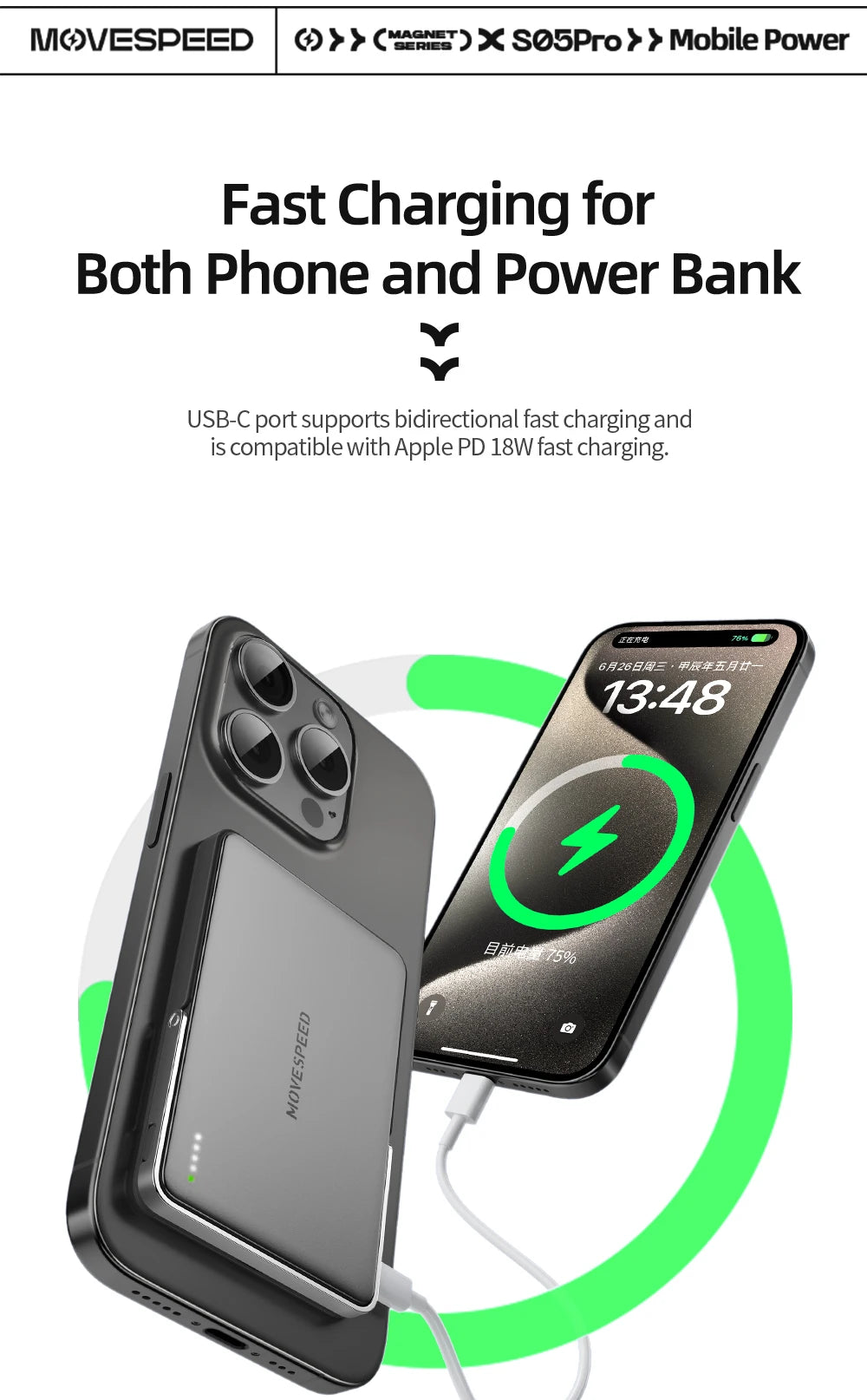 MOVESPEED S05Pro Magnetic Power Bank 5000mAh Wireless External Battery with Stand for MagSafe Powerbank for iPhone 16 15 Samsung