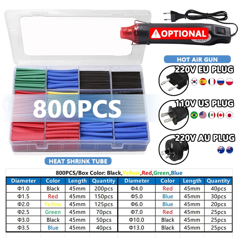 Heat Shrink Tube Kit with Optional Heat Gun Electrical Wire Cable Waterproof Insulation Dual Wall Shrink Tubing for Cable Repair