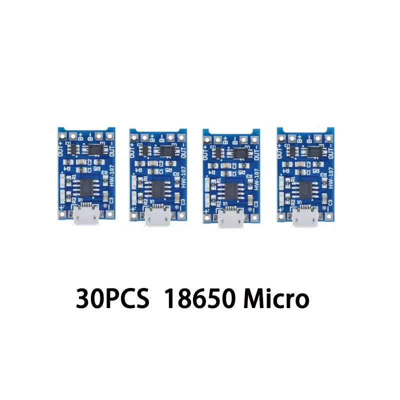 30PCS Micro/TYPE-C/MINI USB 5V 1A 18650 TP4056 Lithium Battery Charger Module Charging Board With Protection Dual Functions