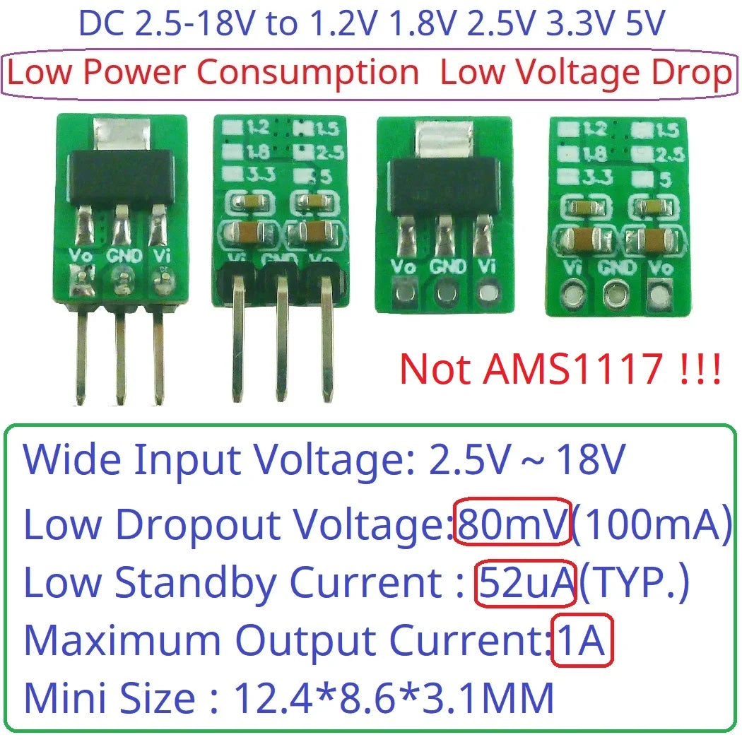 AMS1117 7805 Compatible LDO Module with Ultra-Low Standby Current and Precise Voltage Regulation for Electronics Projects