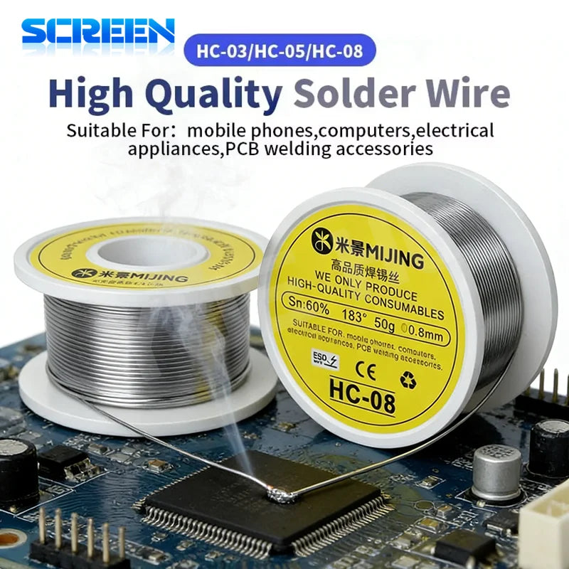MIJING HC-03 HC-05 HC-08 Solder Wire 0.3/0.5/0.8mm High Purity Low Impedance Soldering Wire for Phone PCB Repair
