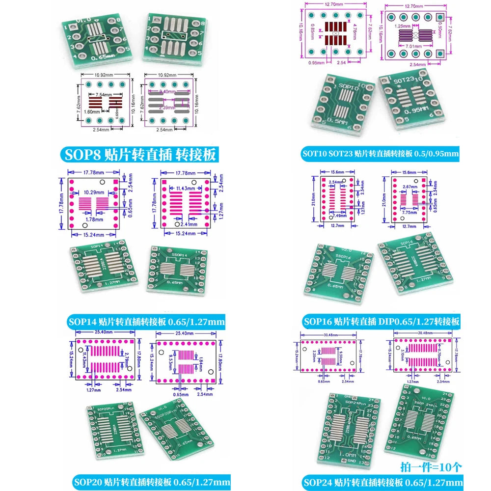 10-100PCS Javino PCB Board Kit SMD Turn To DIP Adapter Converter Plate SOP MSOP SSOP TSSOP SOT23 8 10 14 16 20 28 SMT To DIP