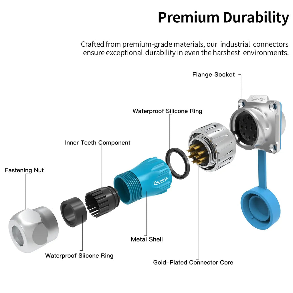 CNLINKO M24 Waterproof Circular Aviation Connector GEN3 10/12/19/24P Metal Shell Male/Female for Industrial & Medical Equipment