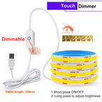 5V Flexible COB LED Strip Light 320LEDs/m White/Red/Blue/Green USB Power with Dimmer/Switch Adhesive Tape Cabinet Room Lighting