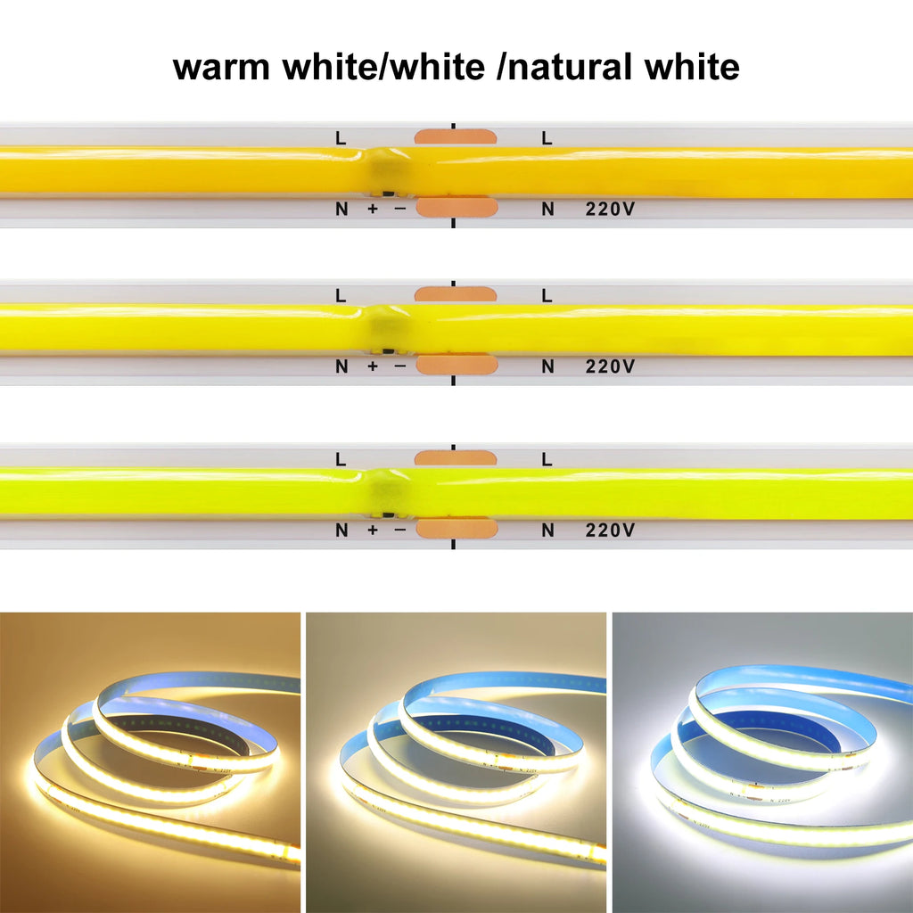 5M 10M 20M 50M/Roll COB Strip AC 220V 240Leds/M IP20 3000K 4000K 6000K Driver Build In Home Decor Flexible Ribbon Rope LED Light