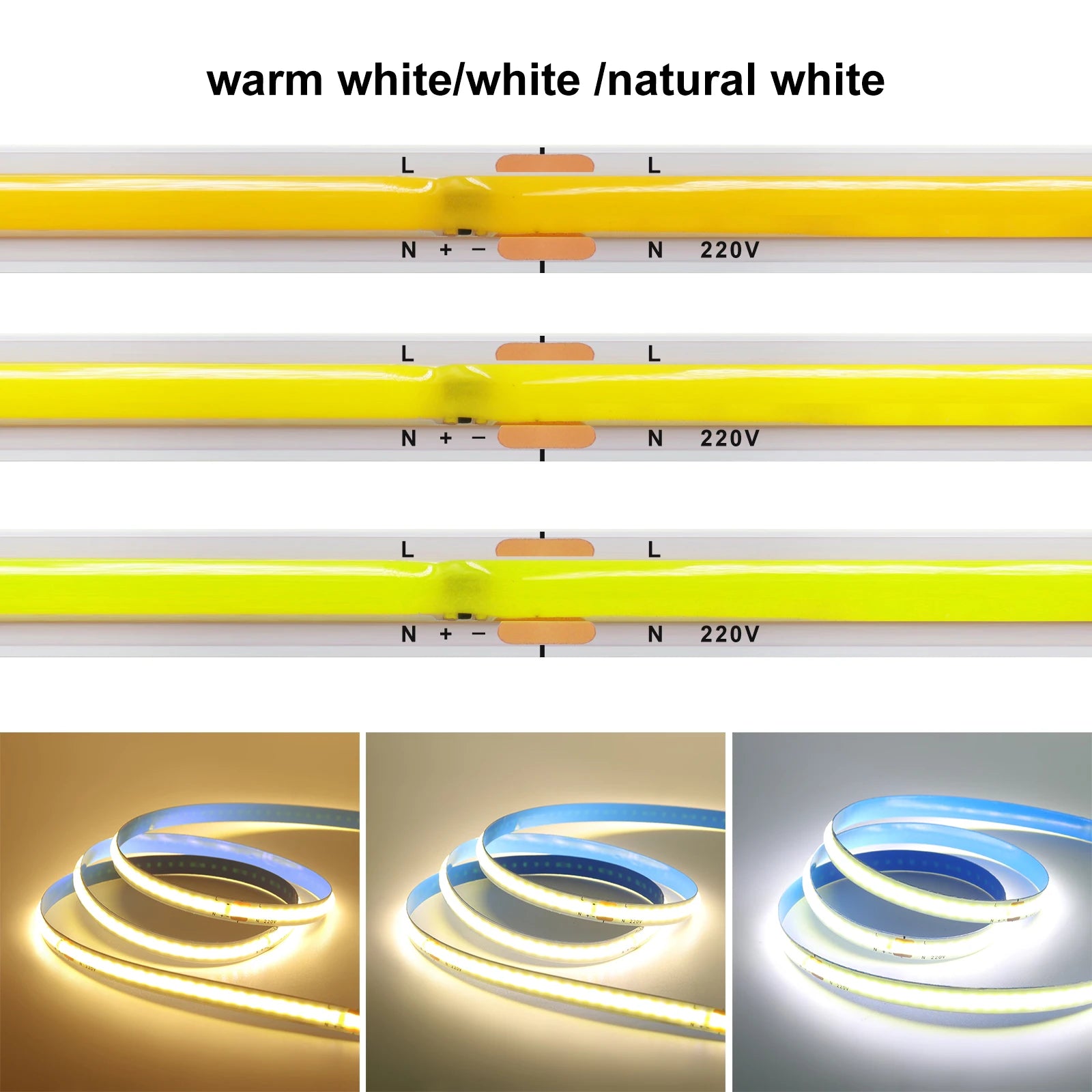 5M 10M 20M 50M/Roll COB Strip AC 220V 240Leds/M IP20 3000K 4000K 6000K Driver Build In Home Decor Flexible Ribbon Rope LED Light