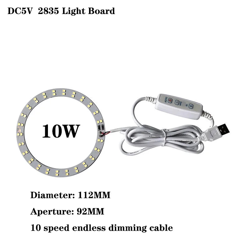1pcs DC5V Dimmable SMD5730/2835 Led Ring White Color Lamp Bead 10W 12W LED Light Board White Warm Light with 2M cable
