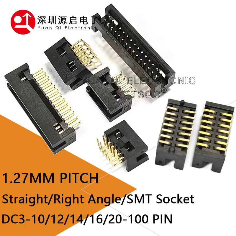 DC3 IDC Box Headers 1.27mm SMT JTAG Connector 2*5 10P/12/14/16/20/30/40/80/100 Pin For External Positioning Column Female Socket