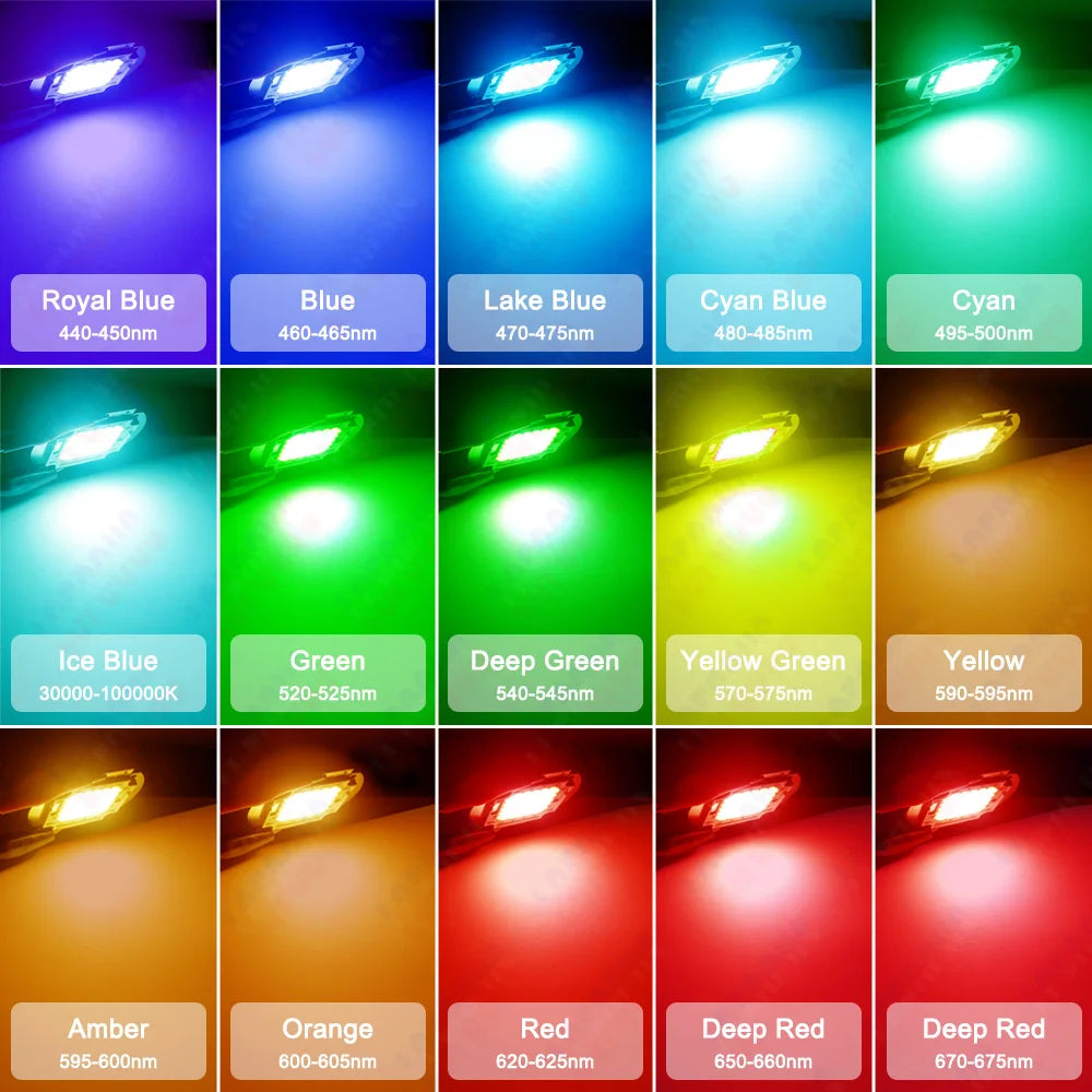 Colorful 1W 3W 5W LED Chip Red Green Blue Yellow Amber Orange 440nm 470nm 480nm 500nm 540nm 570nm 660nm 670nm COB Light Beads