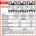 LCTC 10Pcs SSR 10A25A40A50A60a80A100a Solid State Relay DC to AC AC to AC DC to DC Single-phase Relay Zero-crossing Type