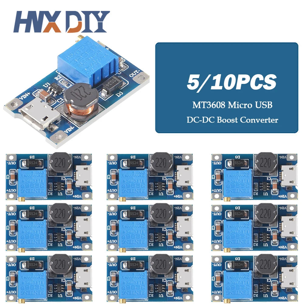 5/10pcs MT3608 DC-DC Step Up Converter Booster 3608 Type-C Power Supply Module Boost Step-up Board MAX output 28V 2A Micro USB