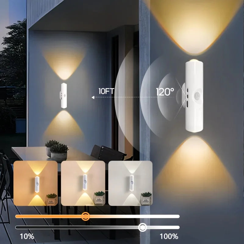 LED Motion Sensor Light Wall-Mounted Dual-Head Night Lamps Magnetic Wall Lamp for Entryway Bedside Closet Living Room Bedroom