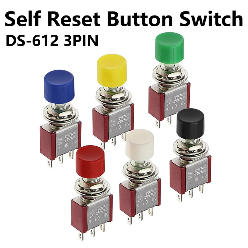 5/20/100PCS 6MM 3Pin C-NO-NC DS-612 Mini Momentary Automatic Return Push Button Switch ON-(ON) 2A250VAC/5A120VAC Toggle Switch