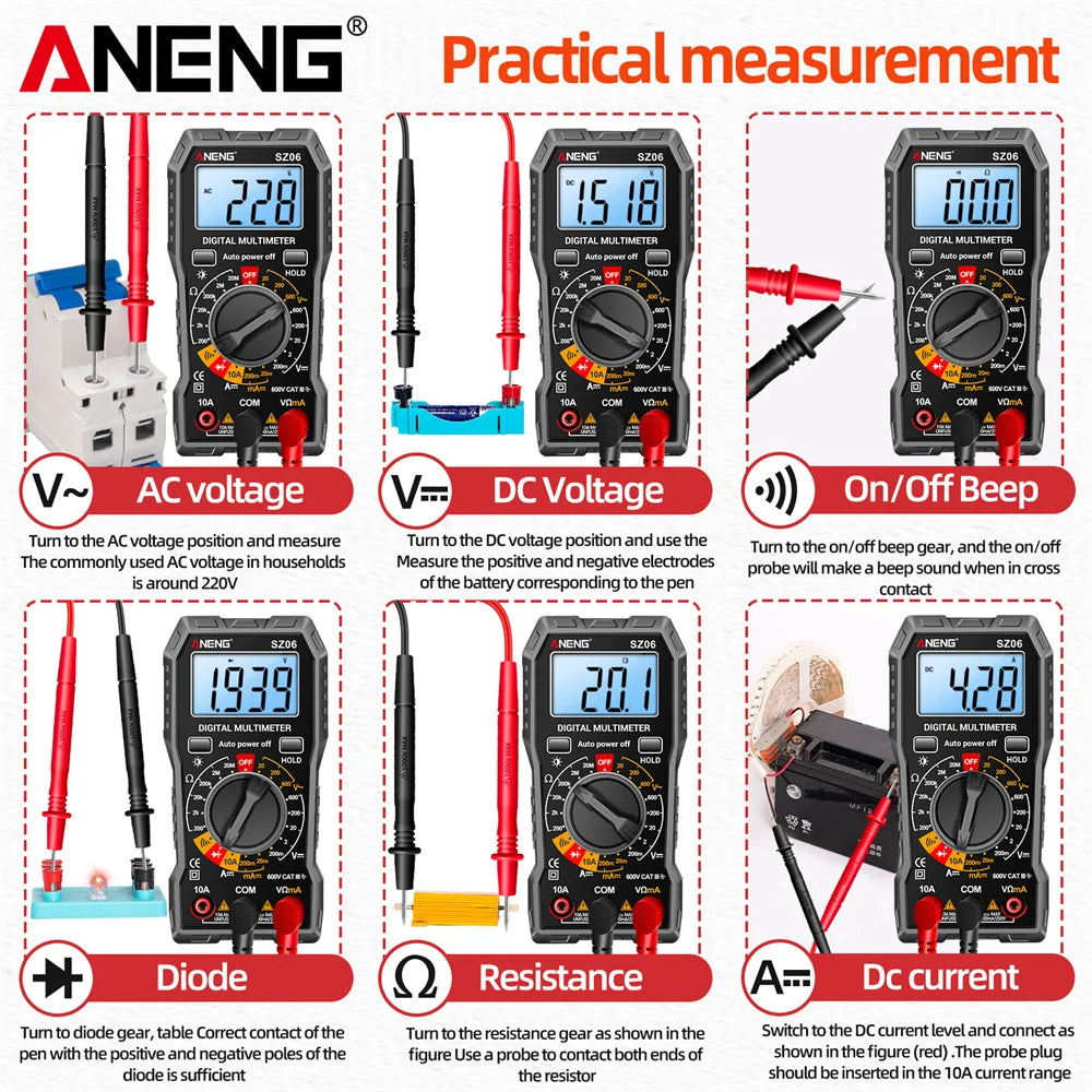 ANENG SZ06 Multimeter 2000 Diode Ohm Professional Smart Mini Multimetro Counts Digital AC/DC Voltage DC Current Tester Tools