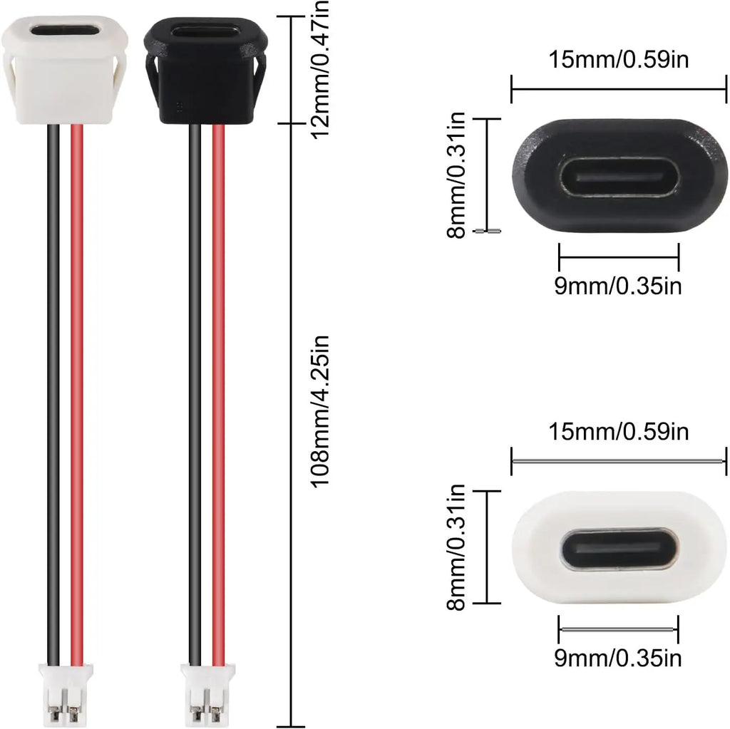 20pcs Type-C Female Chassis Connector USB C Female Chassis 2P Direct Crimp Jack Female Charging Port Waterproof Extension Power