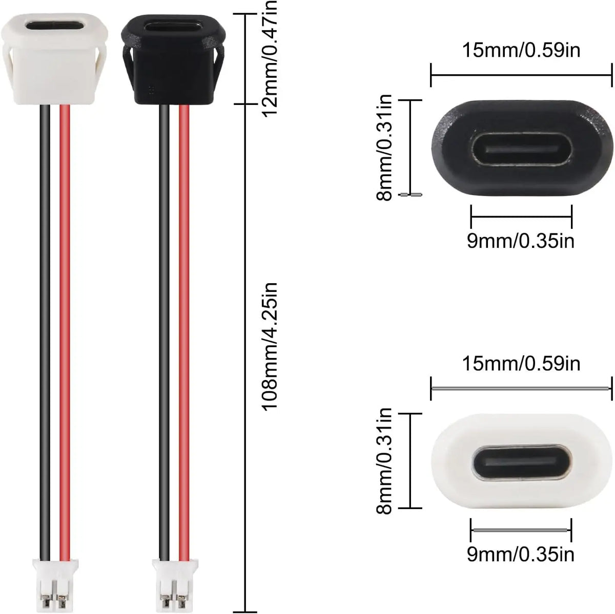 20pcs Type-C Female Chassis Connector USB C Female Chassis 2P Direct Crimp Jack Female Charging Port Waterproof Extension Power