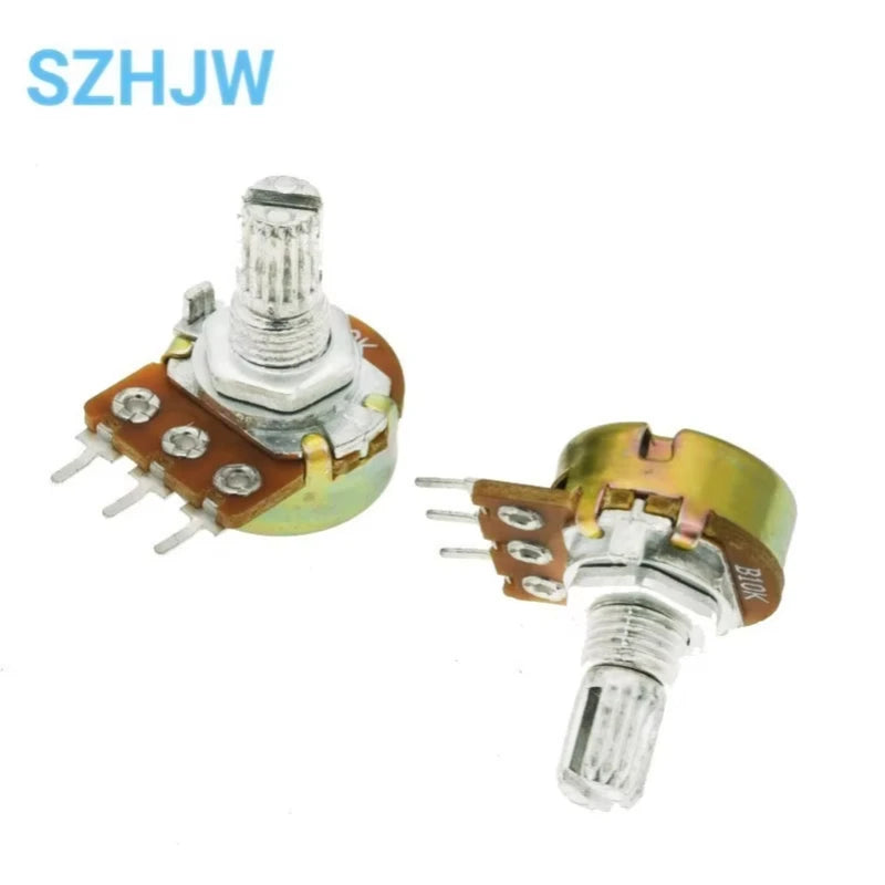100pcs WH148 Linear Potentiometer B1K B2K B5K B10K B20K B50K B100K B250K B500K B1M 15mm Shaft With Nuts Washers 3pin