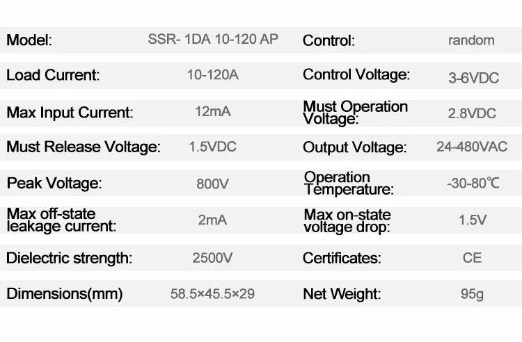 LCTC SSR Random Solid State Relay 10A 25A 40A 60A 80A 100A 120A DC Control AC Single Phase Control 3-6VDC 24-480VAC